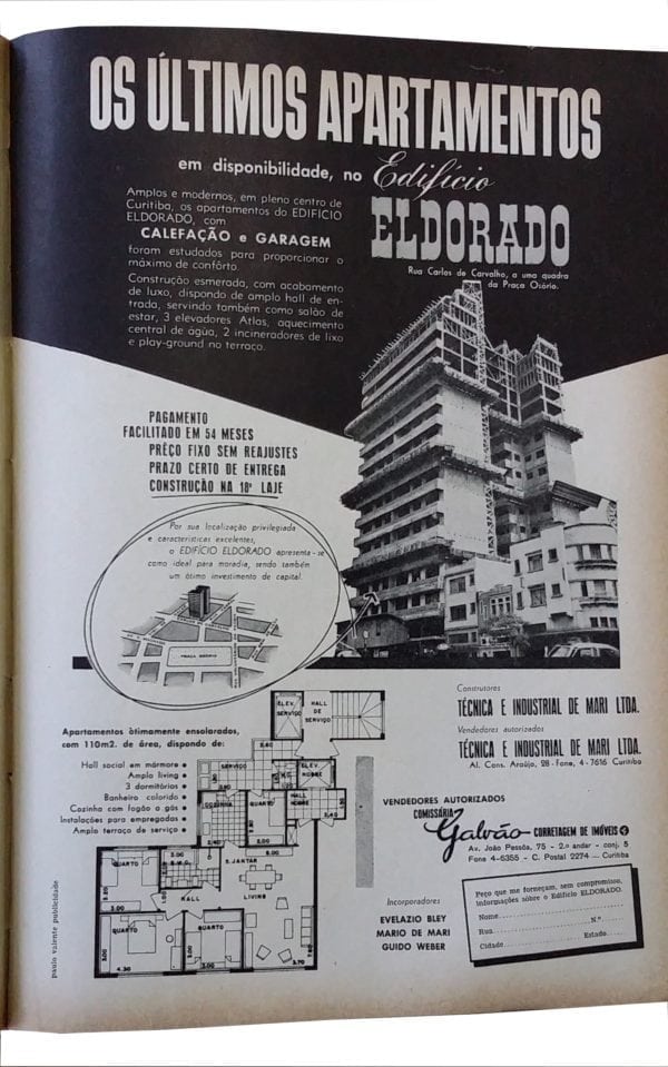 Anúncio de venda dos apartamentos do Edifício Eldorado em 1959.